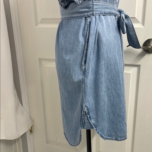 GAP Mini Dress Puff Sleeve Mock Neck Lt Wash Indigo Relaxed Fit Tie Belt Size S - Picture 10 of 13